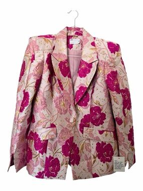 NWT ASOS Pink Floral Jacquard Blazer with Gold Accents Women’s Size 8